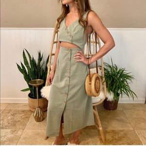 Button-Front Cut-Out Midi Dress